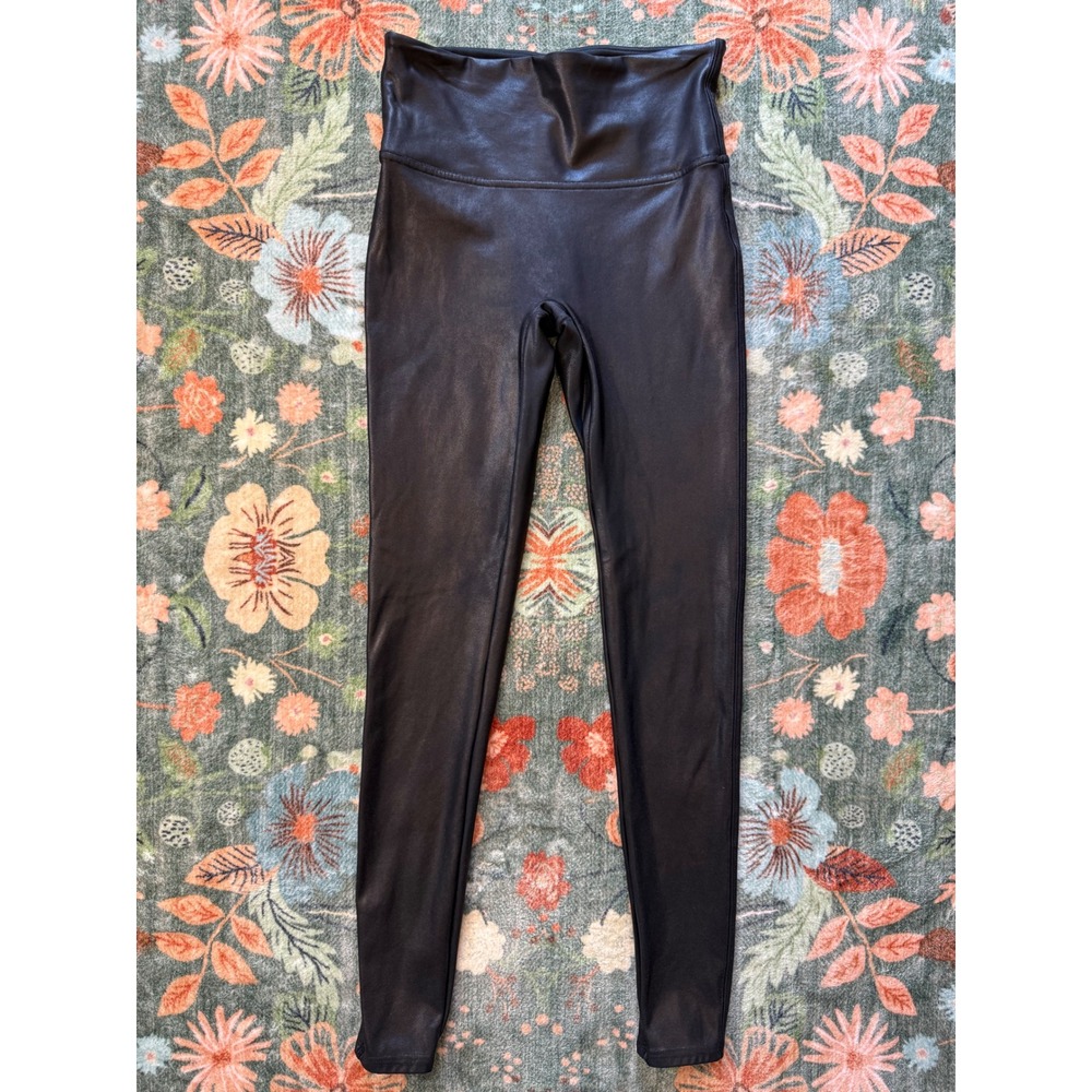 Spanx Faux Leather Leggings Black‎ High Waisted Compression 2437 Womens Medium